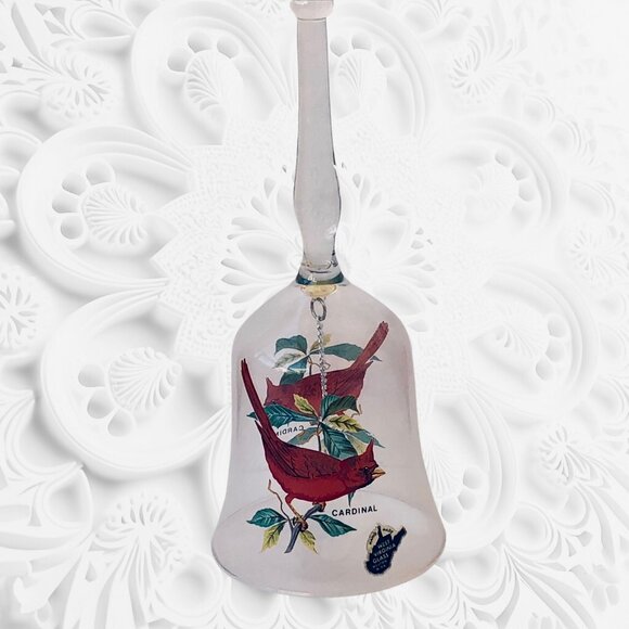 West Virginia Glass Vintage Bell with Ringer Cardinal Birds Sticker - Picture 6 of 15